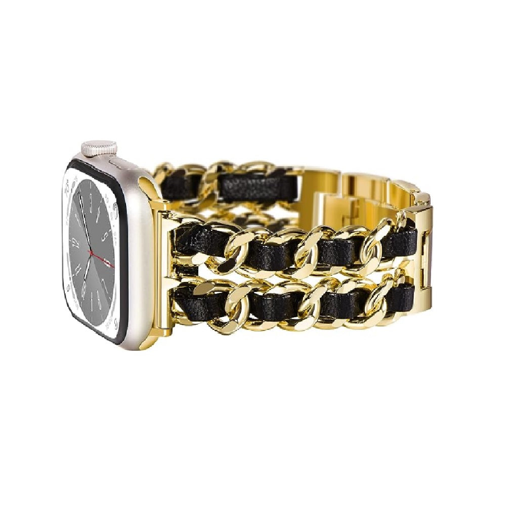 CORREA DE ESLABONES CON CUERO APPLEWATCH 38/40/41/42/44/45/49MM