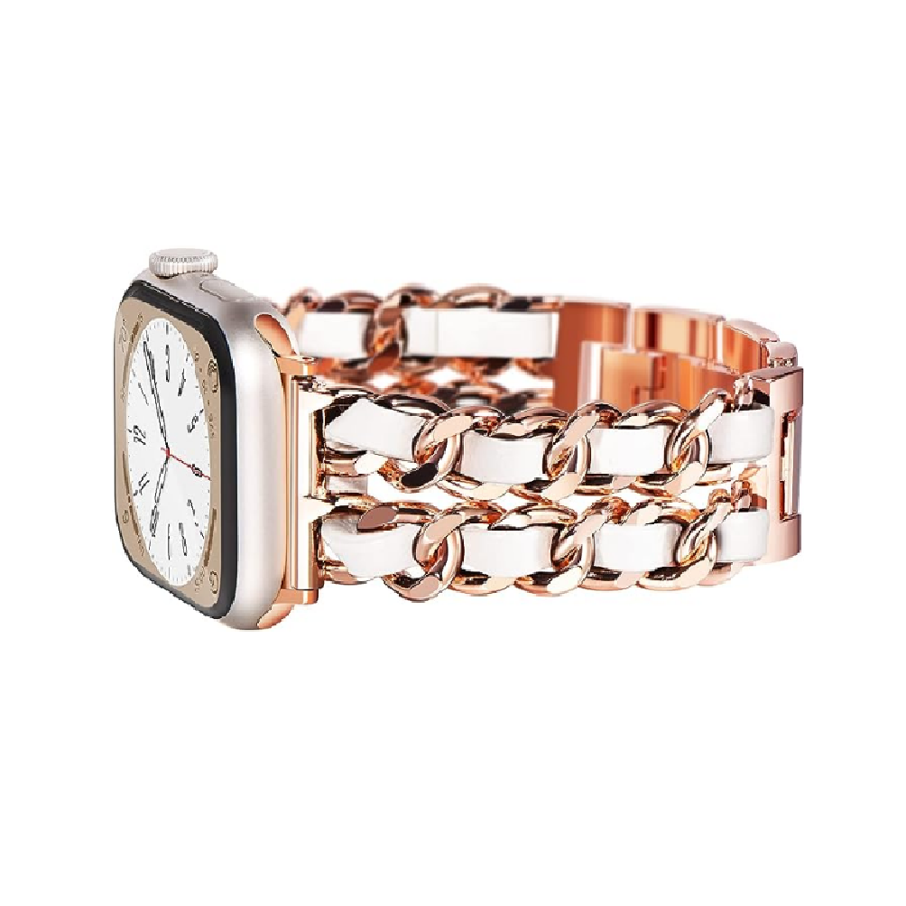 CORREA DE ESLABONES CON CUERO APPLEWATCH 38/40/41/42/44/45/49MM