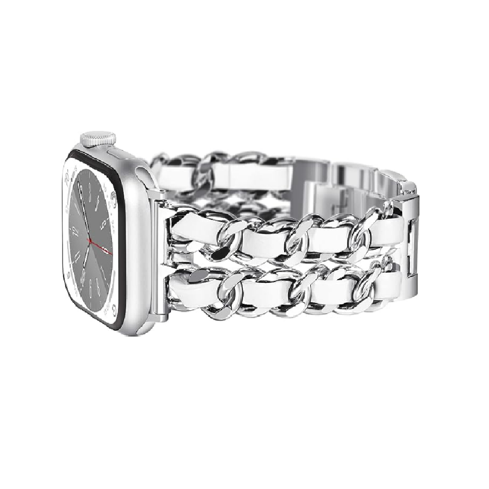 CORREA DE ESLABONES CON CUERO APPLEWATCH 38/40/41/42/44/45/49MM