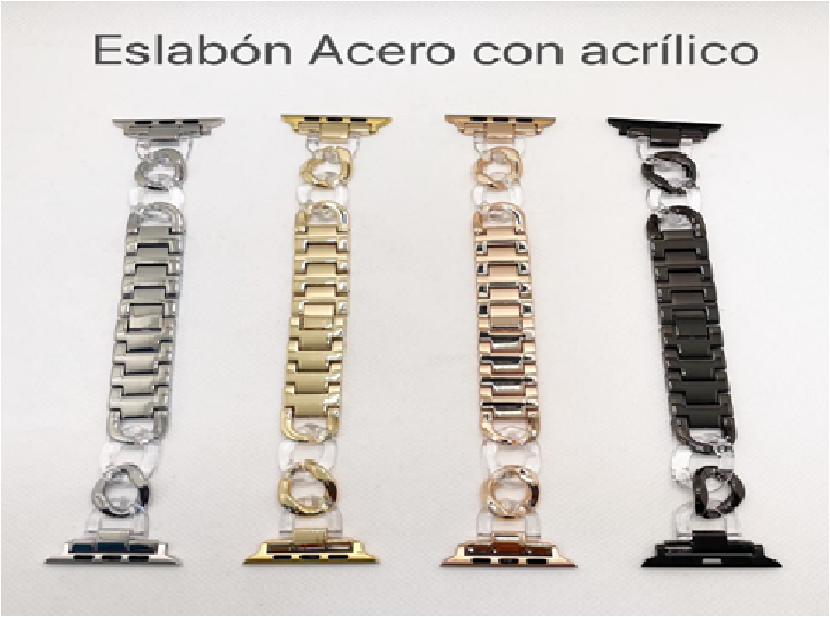 CORREAS ESLABON CON ACRILICO APPLEWATCH 38/40/41/42/44/45/49MM